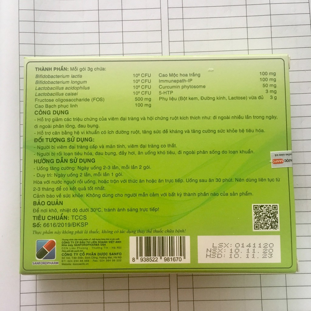 Men tiêu hóa Bifisanfo plus rối loạn tiêu hóa ở trẻ em người lớn