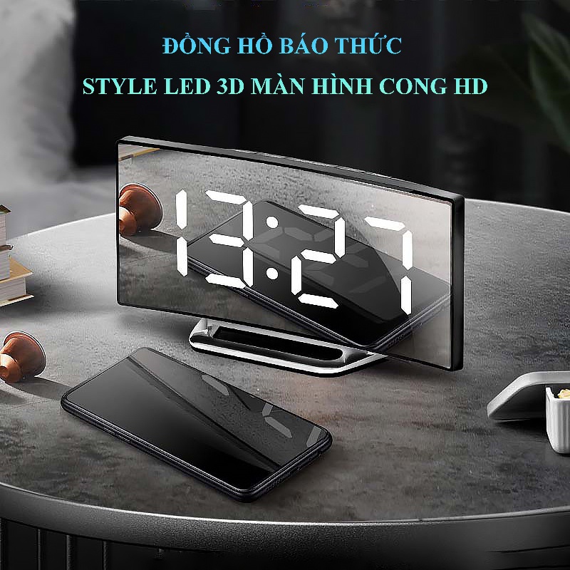 Đồng Hồ Báo Thức Điện Tử STYLED LED 3D 7 Inch Để Bàn, Làm Qùa Tặng, Cao Cấp Màn Hình Cong HD