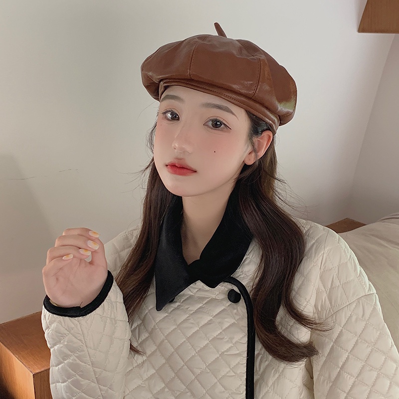 Mũ nồi da PU phong cách Hàn Quốc thời trang thu đông cho nữ