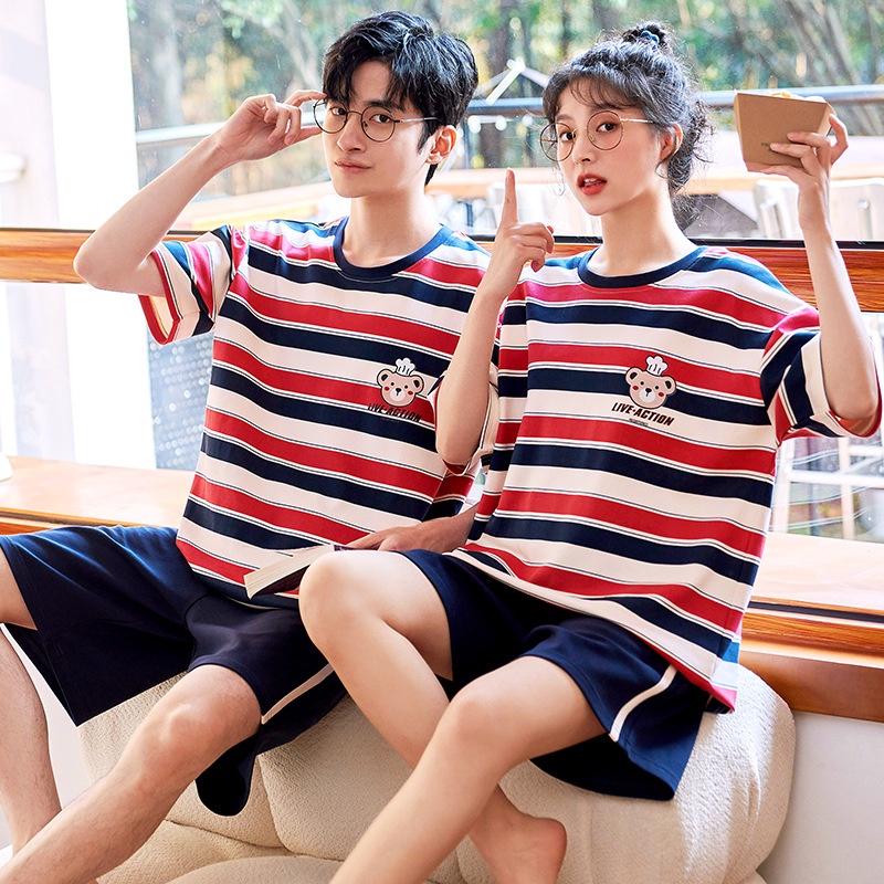 Pijama Bộ Đồ Ngủ Đôi Mặc Ở Nhà Vải Cotton Co Giãn Váy Quần Áo Cặp Đôi Cộc Tay Mùa Hè Đi Chơi Biển Ra Ngoài BODODOI02