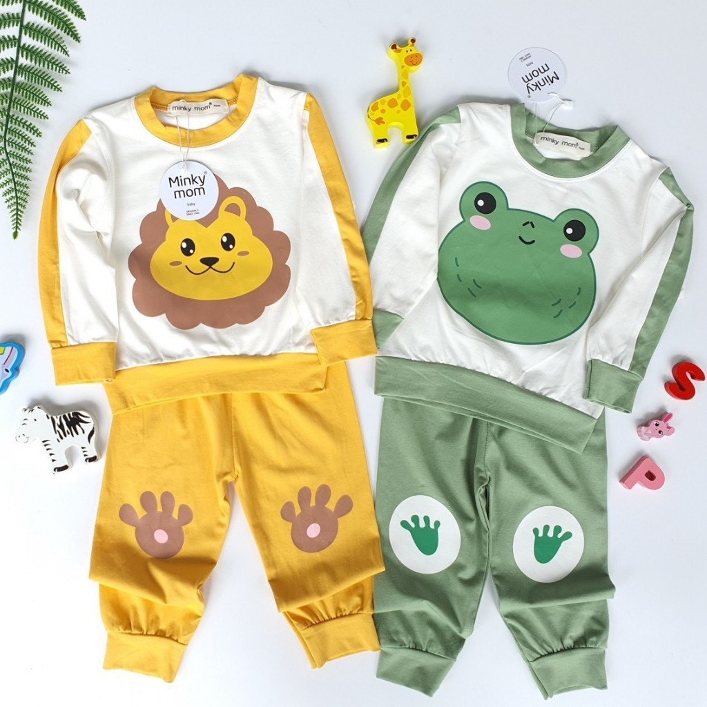 Bộ Cotton Dài Tay Cho Bé 💖 Bộ Thu Đông Dài Tay Minky Mom Cho Bé Trai Bé Gái Với Các Hình Thú Siêu Kute | WebRaoVat - webraovat.net.vn