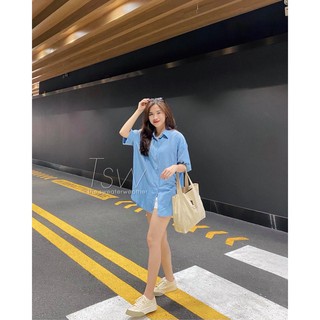 Áo sơ mi voan lụa tay gập oversize (Ảnh thật)