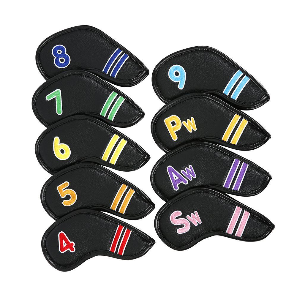 Set 9 bọc da PU bảo vệ đầu sắt gậy golf chơi thể thao ngoài trời