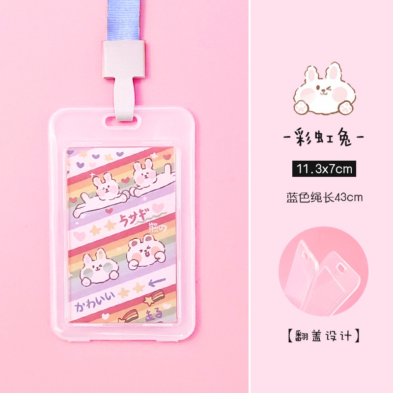 [HCM] Bao đựng thẻ bằng nhựa trong suốt tiện dụng cho học sinh có kèm hình + Dây đeo 1,5cm giao mẫu như hình