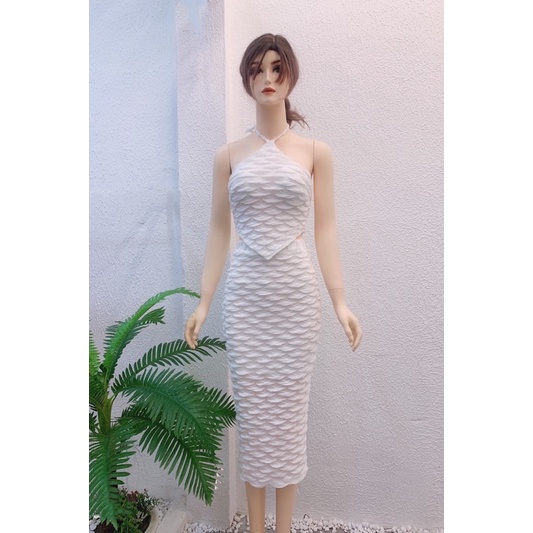 set đầm body chân váy kèm áo yếm siêu hot chất gấm thun