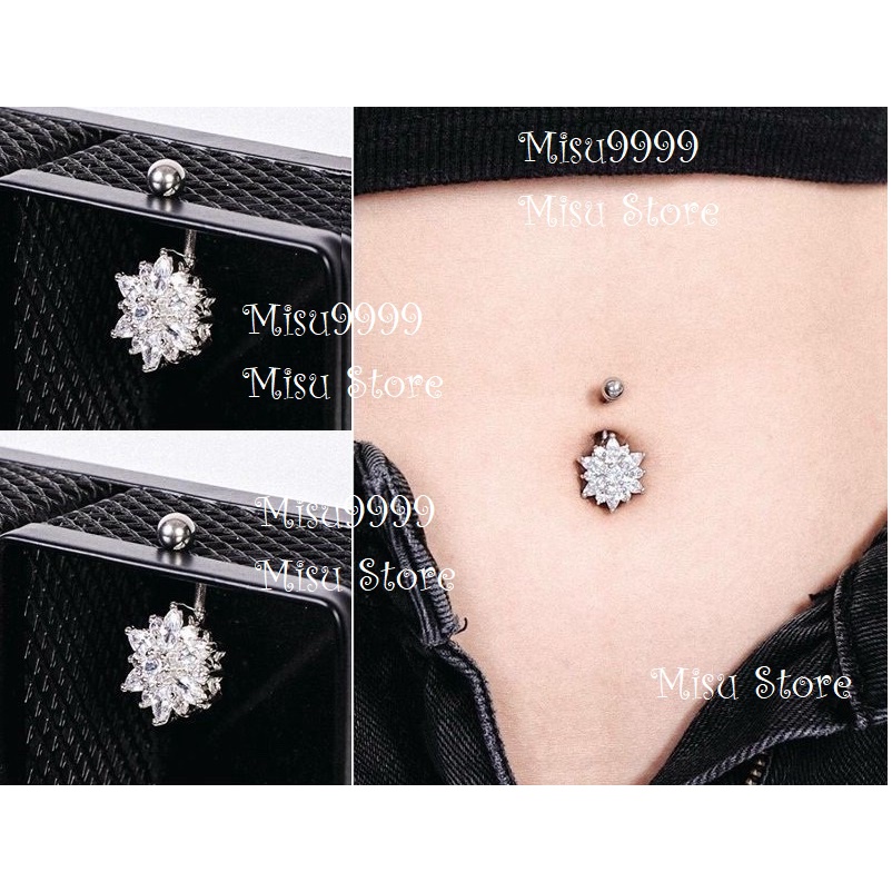 Khuyên rốn titan hoa cánh kim multi metal