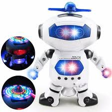 Siêu nhân biết đi có đèn nhạc xoay 360 độ dùng pin AA, Do choi robot biet mua phat nhac xoay 360 do