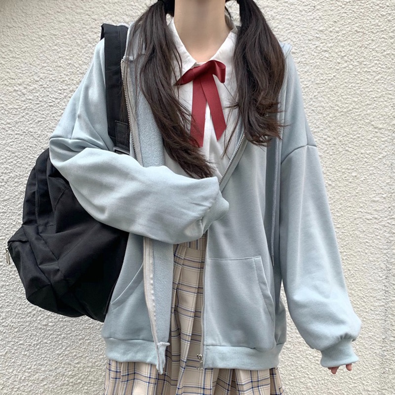 SUXI Áo Hoodie Tay Dài Màu Trơn Thời Trang Mùa Thu Cho Nữ