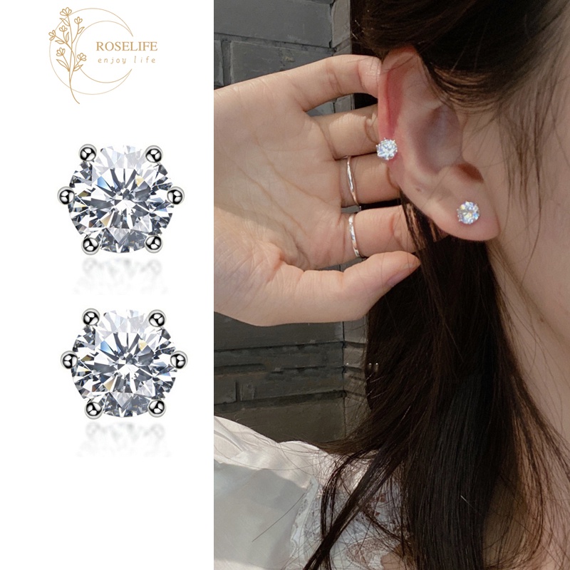 1 Đôi Bông Tai Bạc S925 Đính Đá Zircon Hình Vương Miện Cho Nam Nữ