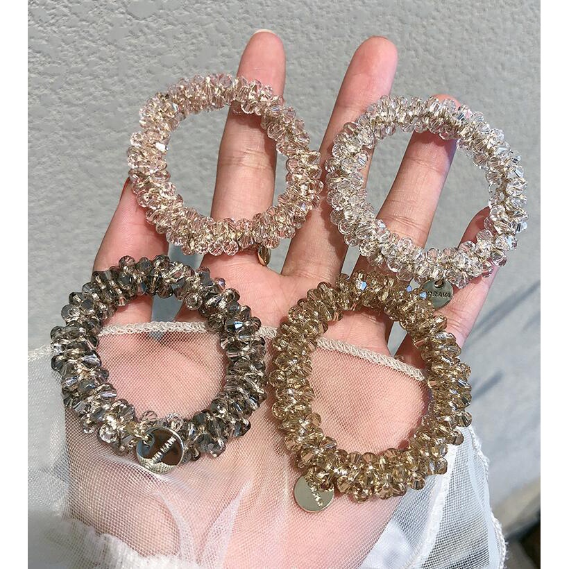 Dây Cột Tóc Co Giãn Đính Ngọc Trai / Pha Lê Thanh Lịch Cho Nữ