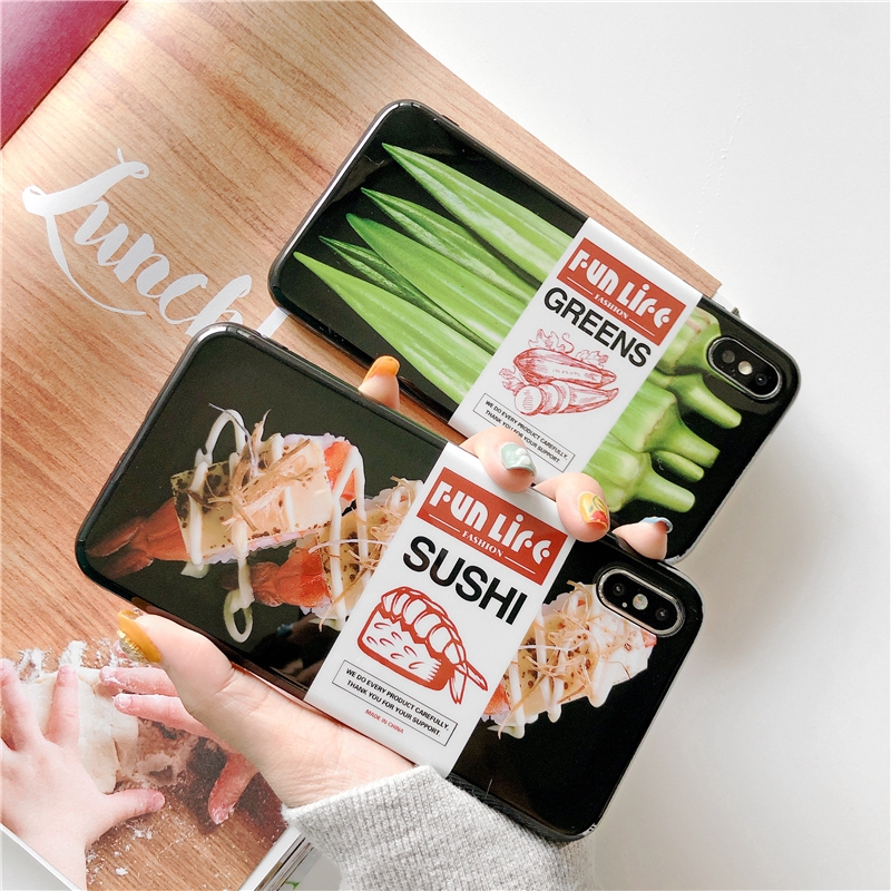 Okra Sushi FUN LIFE GREENS SUSHI iphone hard cover soft or hard case Mobile phone case iphone 6 Plus 6S Plus 7Plus 8Plus X XR XS Max iphone 11 pro Max