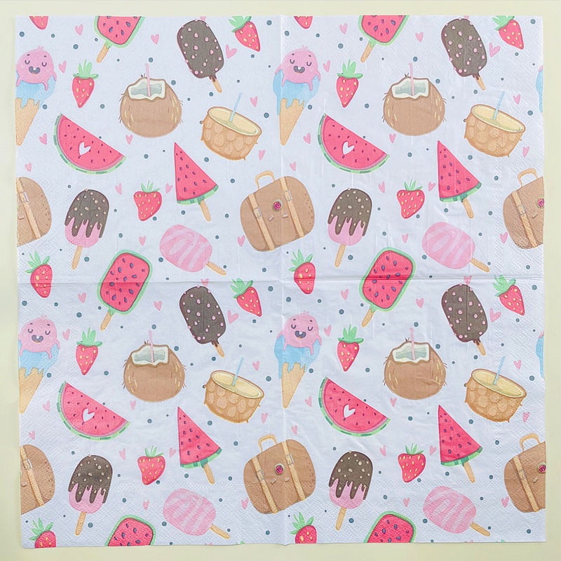 Set 20 Tờ Khăn Giấy Ăn Tráng Miệng In Hình Dưa Hấu Kem / Dưa Hấu Tươi Mới Cho Sự Kiện &amp; Tiệc Tùng