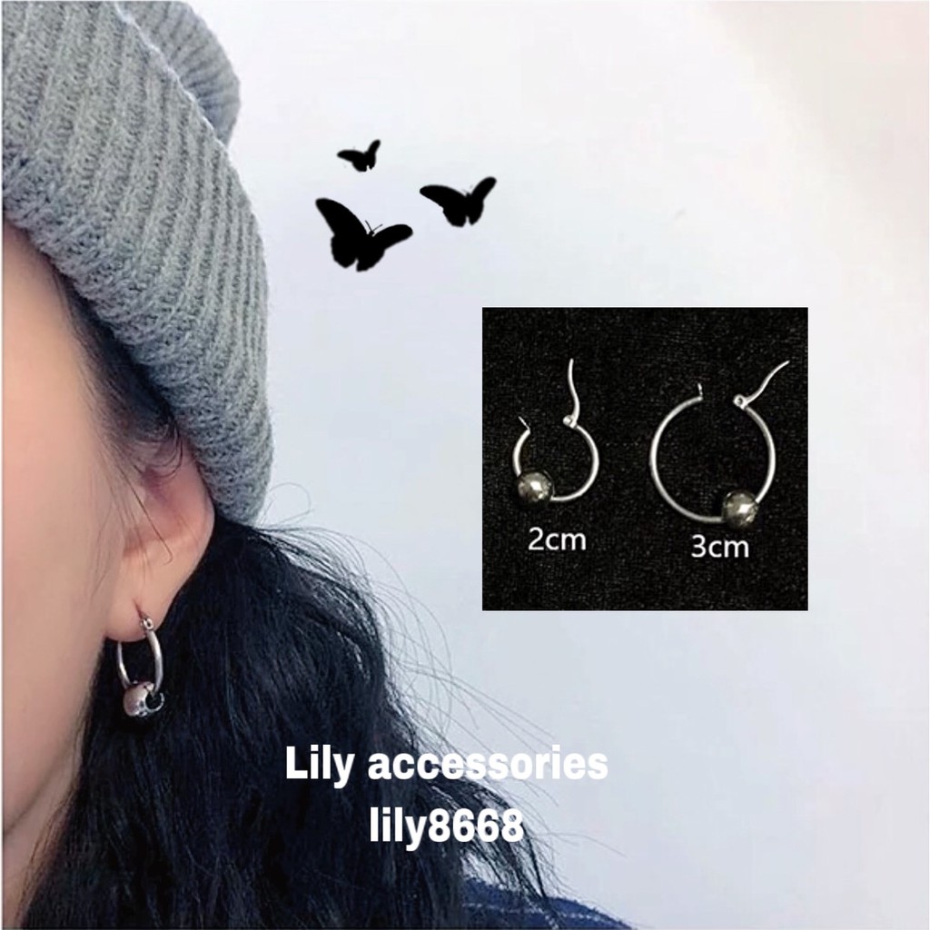Round Marble Earring khuyên tai titan tròn phối bi không gỉ không đen không dị ứng nam nữ unisex