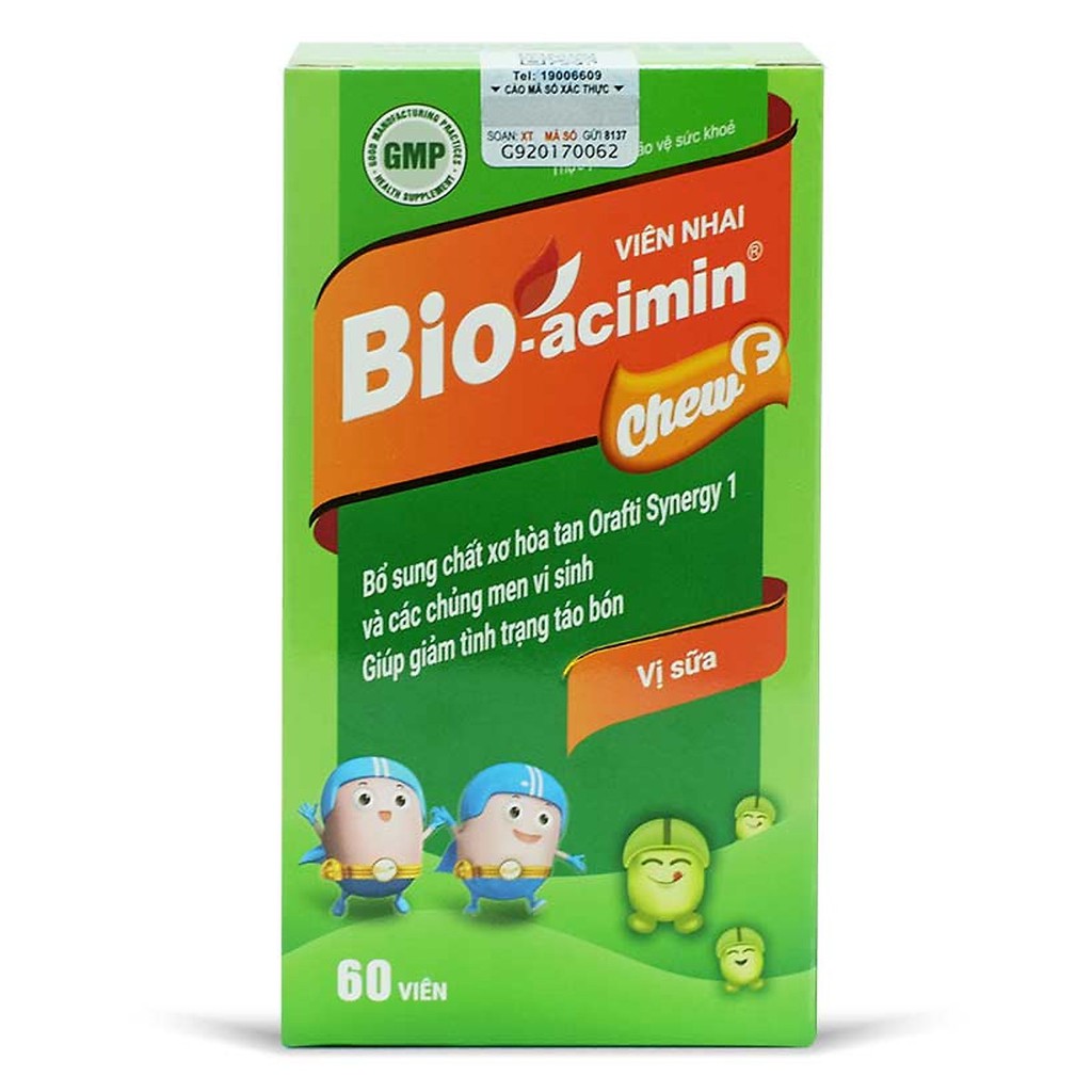 Bio-acimin Chew F - giúp bổ sung chất xơ, giảm tình trạng táo bón ở trẻ em và người lớn. Bổ sung vi khuản có lợi