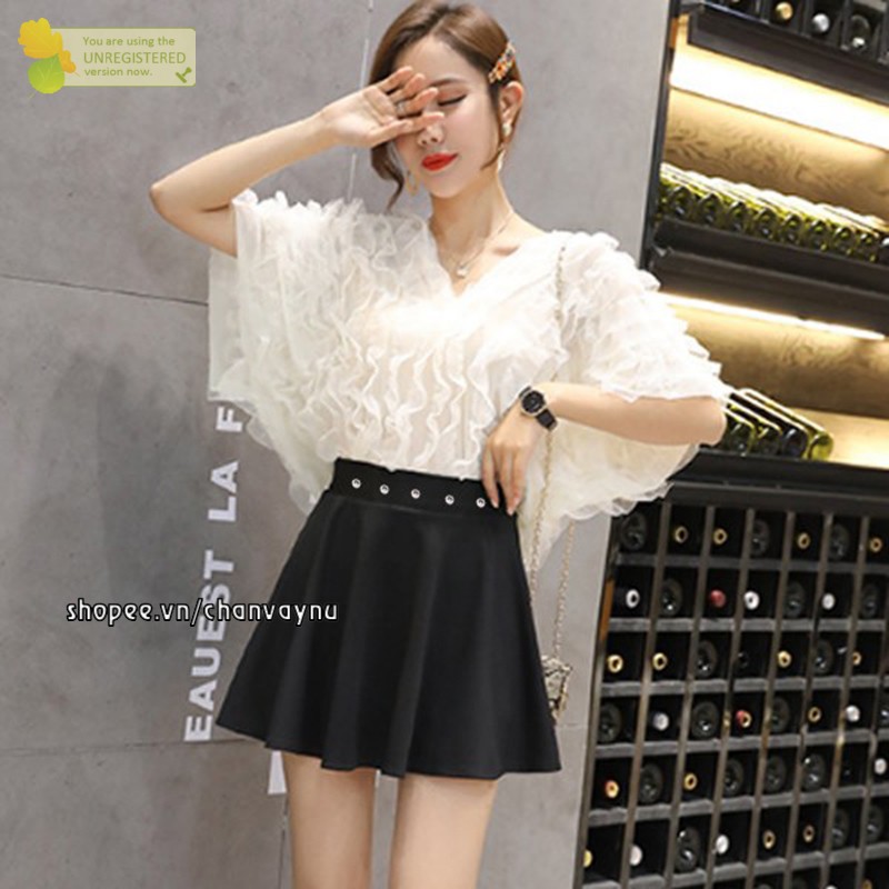 Chân váy nữ xòe lưng thun CVN khoen lưng màu đen size S,M,L MT954 hàn quốc chuẩn store freeship 50k