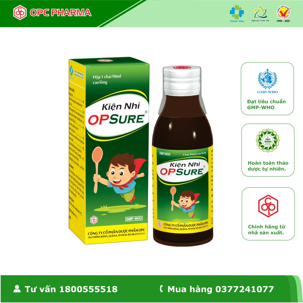 Siro ăn ngon KIỆN NHI OP.SURE OPC - Trẻ chán ăn, biếng ăn do tiêu hóa kém, ra mồ hôi trộm - Hàng chính hãng OPC