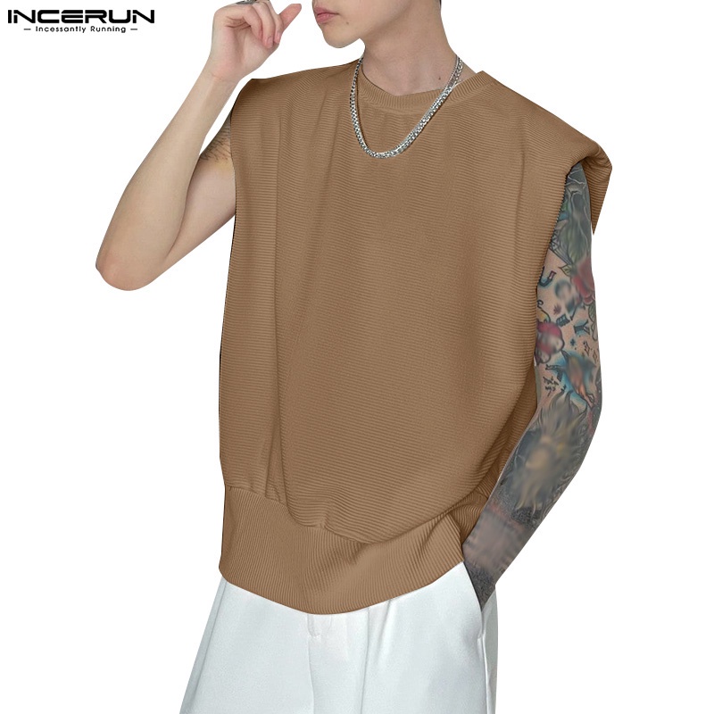 Áo thun ba lỗ INCERUN màu sắc đơn giản cho nam