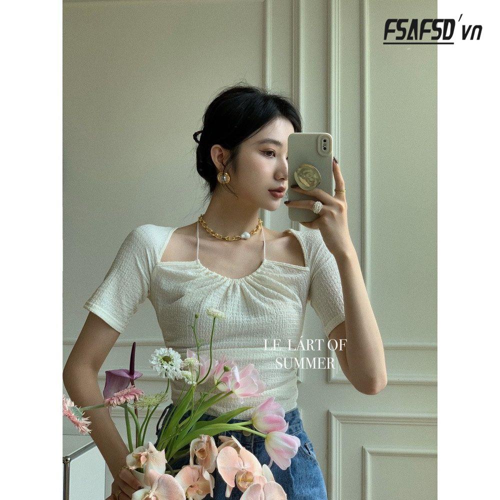 Áo Cổ Yếm Cột Dây Dáng Ôm Phong Cách Pháp Thời Trang Mùa Hè Mới Cho Nữ