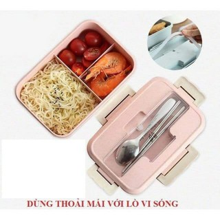 Hộp cơm lúa mạch 3 ngăn kèm đũa thìa