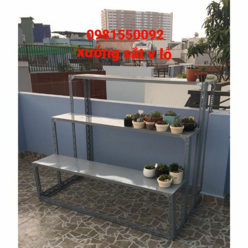 Kệ sắt v lỗ 3 bậc thang trụ sắt V3x3cm và V4x4cm đa năng