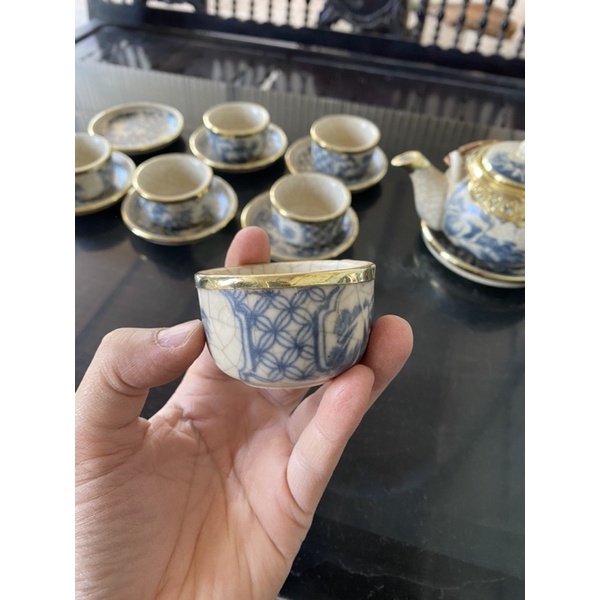 Bộ ấm chén Nhật men rạn bọc đồng gốm sứ Bát Tràng
