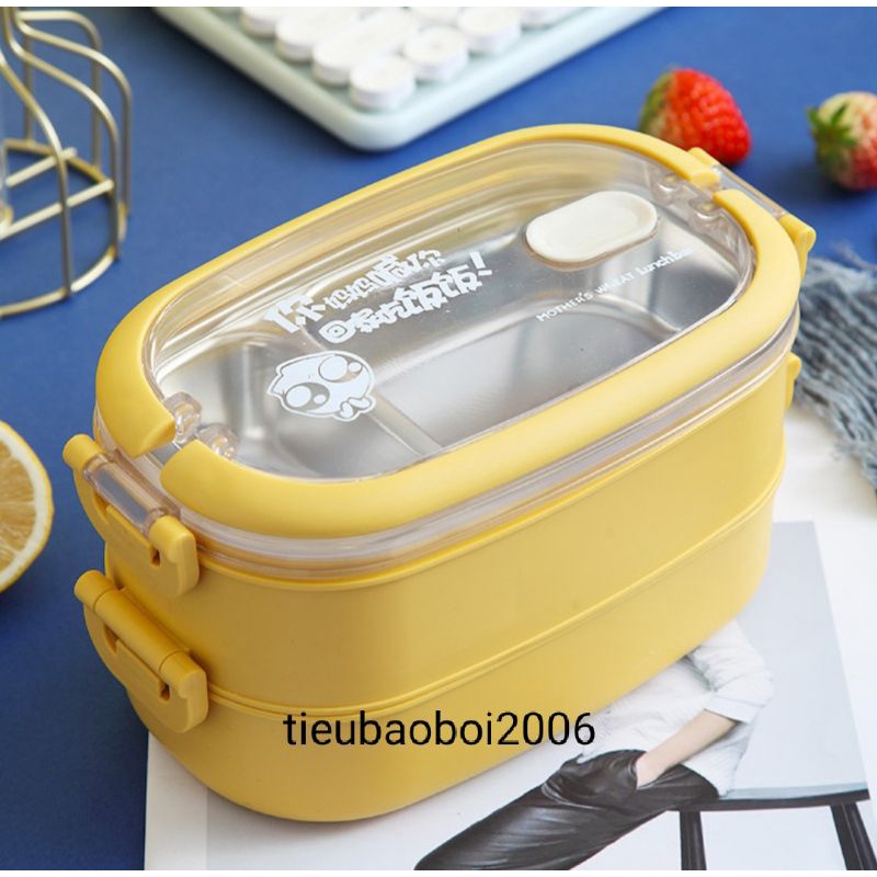 Hộp đựng cơm văn phòng, hộp đựng cơm hai tầng lõi inox 304 cao cấp