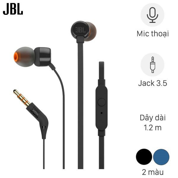 Tai nghe dây JBL T110 - Chân 3.5 - Hàng chính hãng - Bảo hành 1 đổi 1