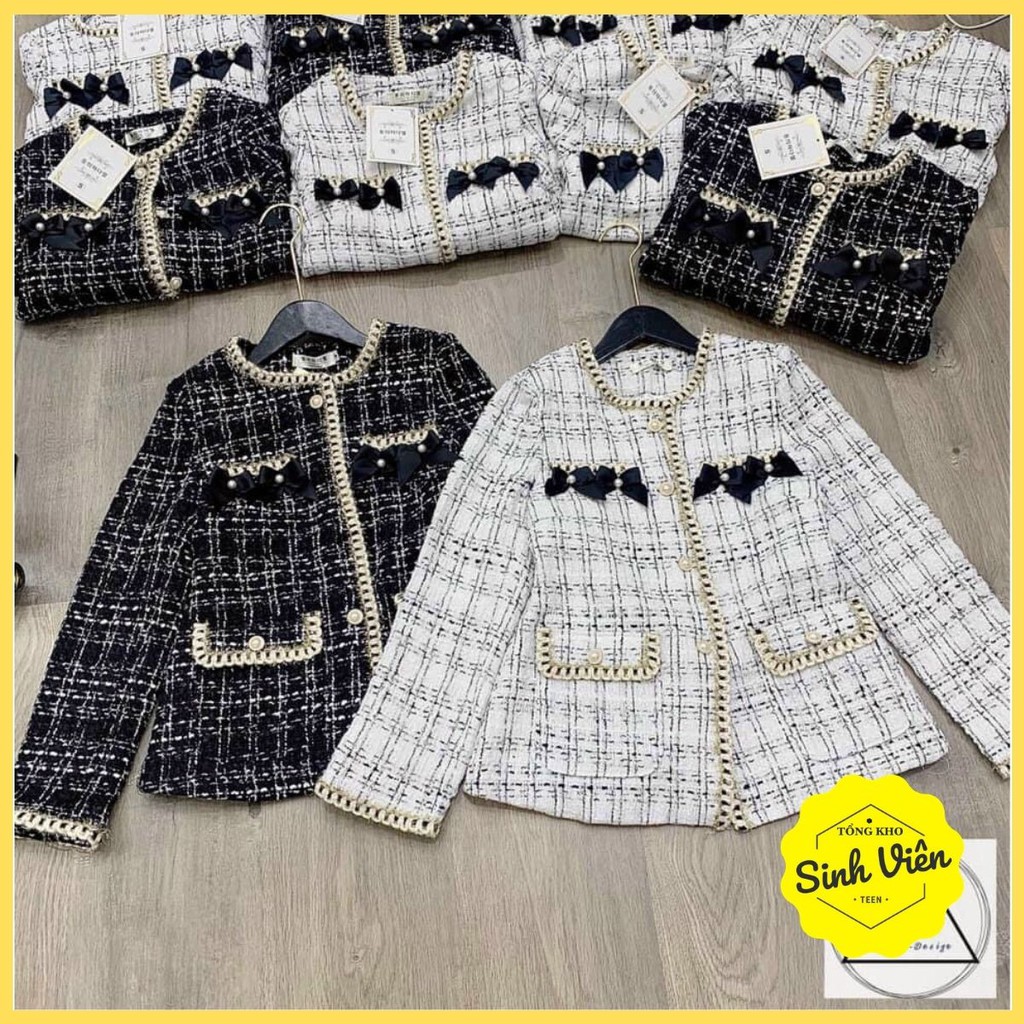 💕Áo khoác dạ tweed, Hoạ tiết nơ túi sang chảnh phong cách Hàn Quốc. Áo khoá dạ phong cách Hàn Quốc | BigBuy360 - bigbuy360.vn