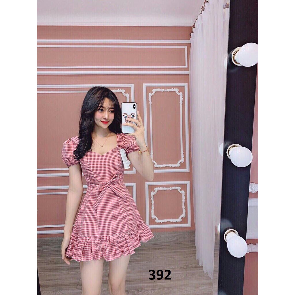 [ĐẦM MẪU HOT] ĐẦM XÒE CAO CẤP TAY PHỒNG PHỐI THẮT EO SỌC CARO CỰC ĐÁNG YÊU MÀU ĐỎ ĐỦ SIZE - XƯỞNG ĐẦM THÙY DƯƠNG - 392