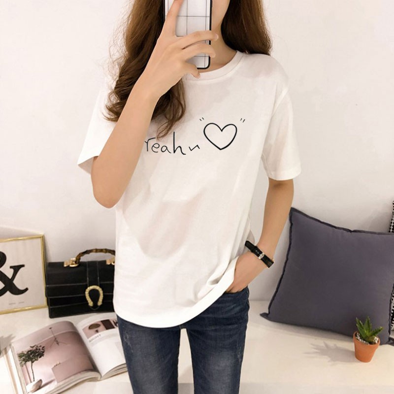 Áo thun tay ngắn cổ tròn in chữ thời trang dành cho nữ