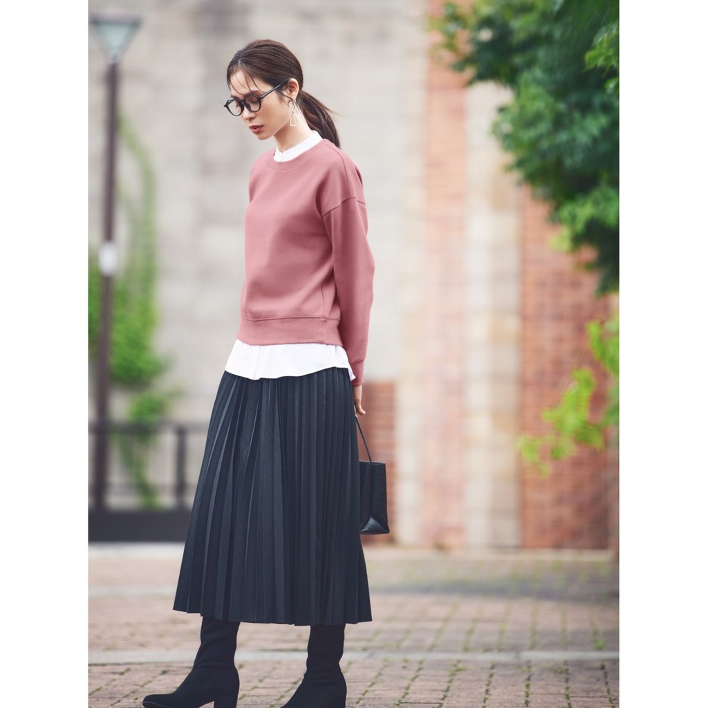 (UNIQLO Nhật chính hãng) Nữ- Áo thun nỉ cổ tròn 2 mặt vai vuông dài tay - WOMEN DOUBLE FACE LONG-SLEEVE SWEATSHIRT | BigBuy360 - bigbuy360.vn