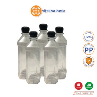Chai nhựa vuông nắp đen 330ml, 450ml Việt Nhật Plastic đựng trà sữa, trà thái