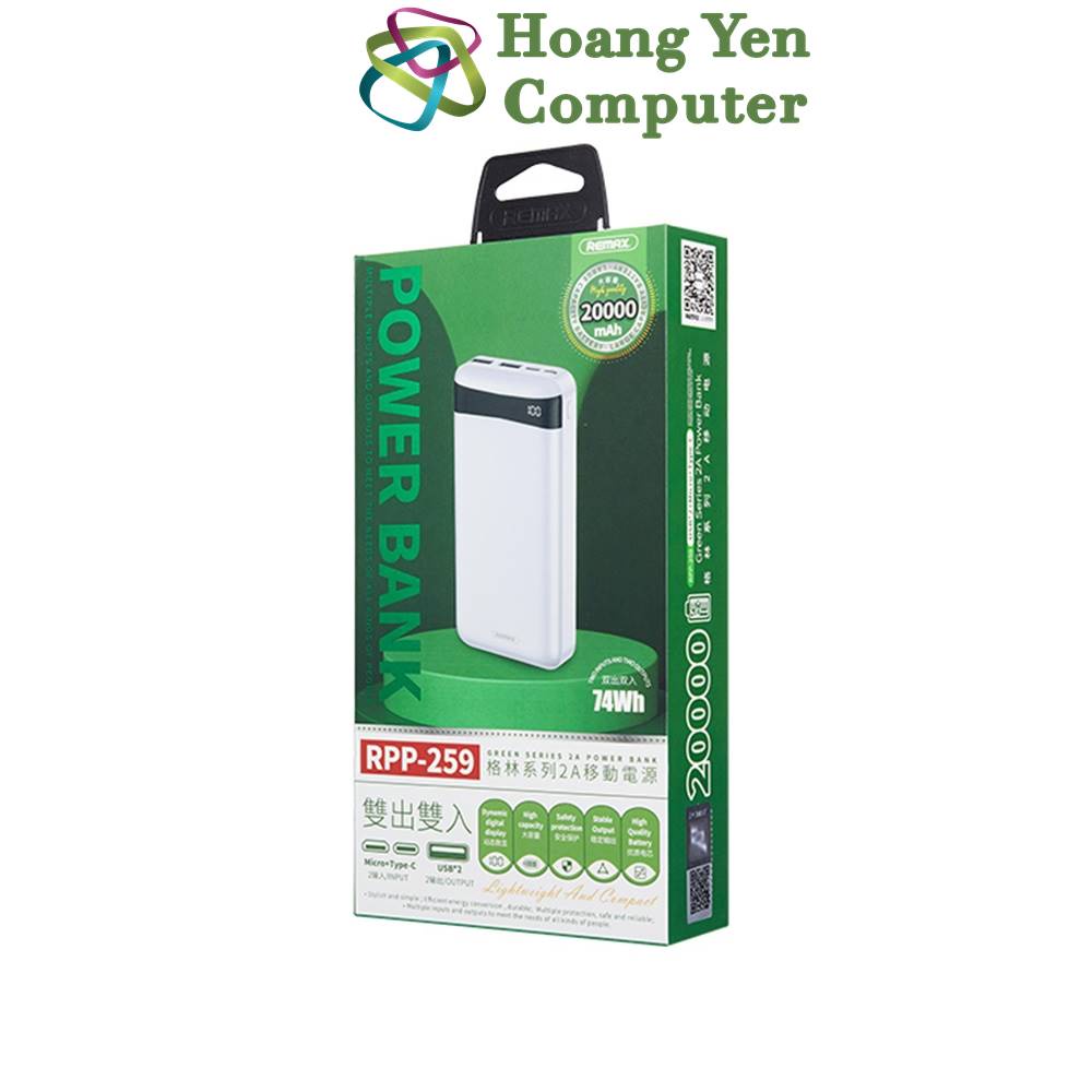 Sạc Dự Phòng Remax RPP-259 20000mAh (Lõi Polymer, 2 Cổng Sạc Vào, 2 Cổng Sạc Ra) - BH 1 Năm - Hoàng Yến Computer
