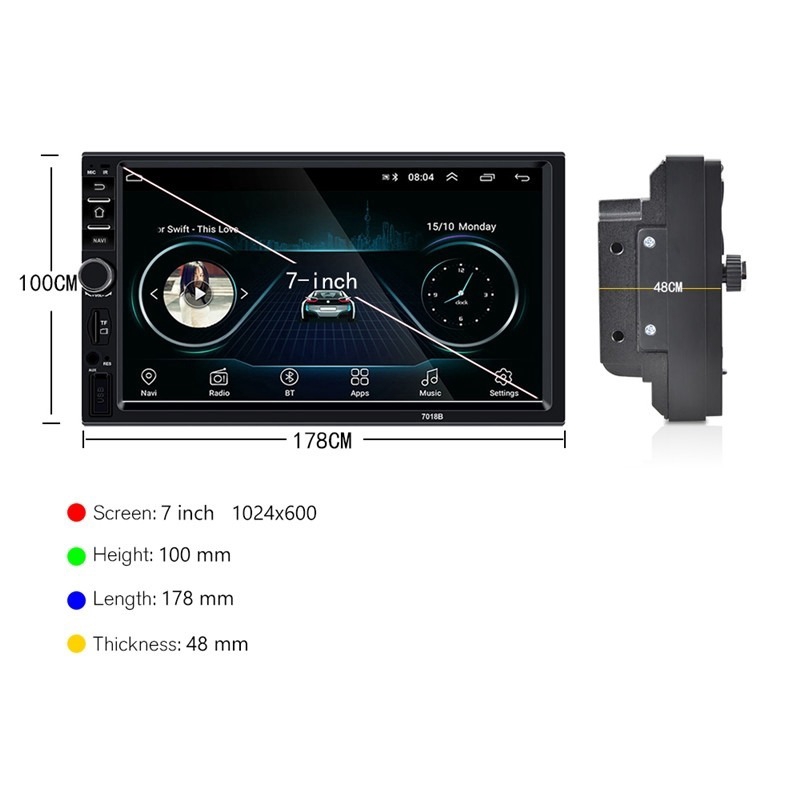 Máy phát MP5 7018B hỗ trợ FM/ WiFi/USB/TF/AUX 2+16G màn hình cảm ứng HD 7'' 2Din Android 9.1 cho xe ô tô