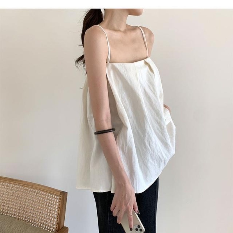 Áo Hai Dây Dáng Rộng Màu Sắc Trơn Thời Trang Mùa Hè Kiểu Pháp Cho Nữ