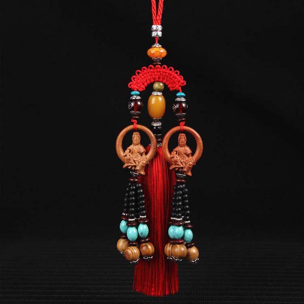 Dây Treo Trang Trí Xe Hơi / Gương Chiếu Hậu Bằng Gỗ Đào Khắc Chữ Happy Buddha