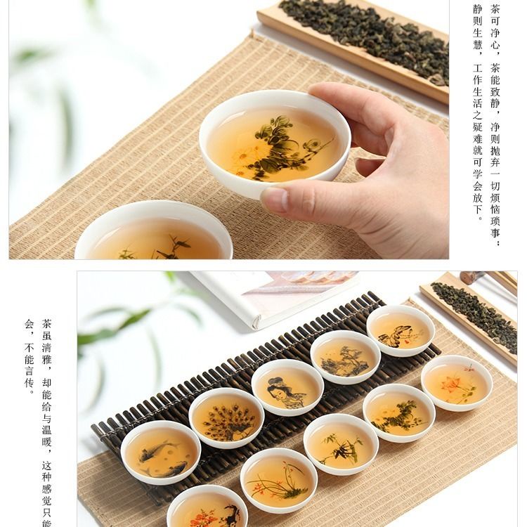 Bộ Tách Uống Trà Bằng Sứ Pu Màu Trắng Xanh Dương Vẽ Tay Phong Cách Kung Fu P1C6