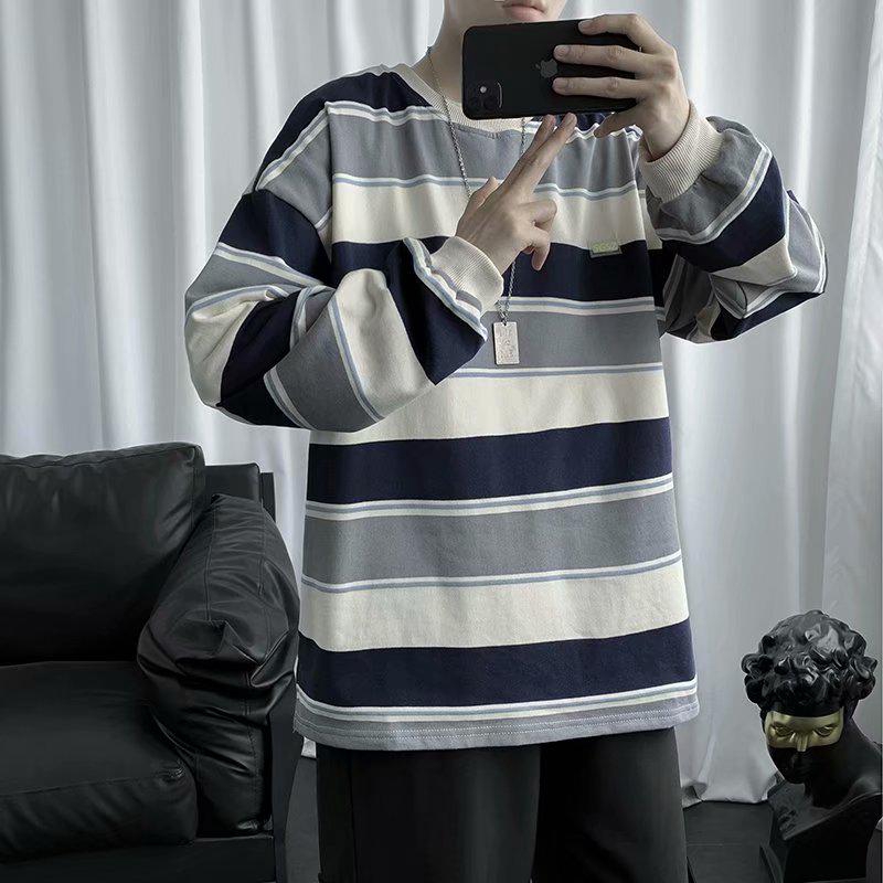 Áo Sweater tay dài dáng rộng kẻ sọc cá tinh theo phong cách Hàn Quốc