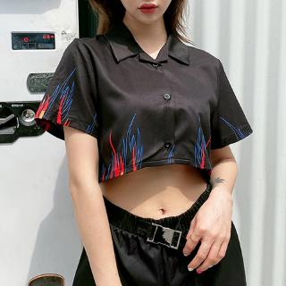 Áo sơ mi tay ngắn in họa tiết ngọn lửa cá tính