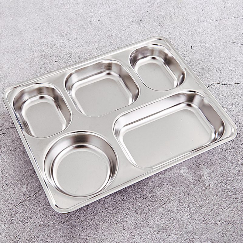 Khay đựng thức ăn chia ngăn 3/5/4 bằng thép không gỉ cho căng tin trường học