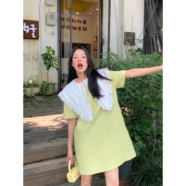 VÁY SUÔNG TWEED CỔ NƠ BÈO KOREA STYLE
