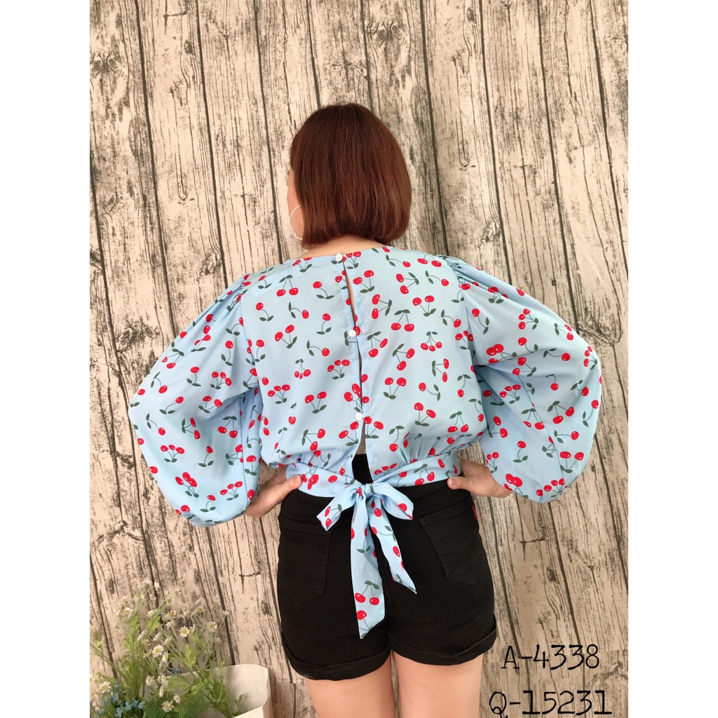 SALE Áo BIG SIZE Croptop kiểu áo ngắn sau cột nơ Cherry 4338