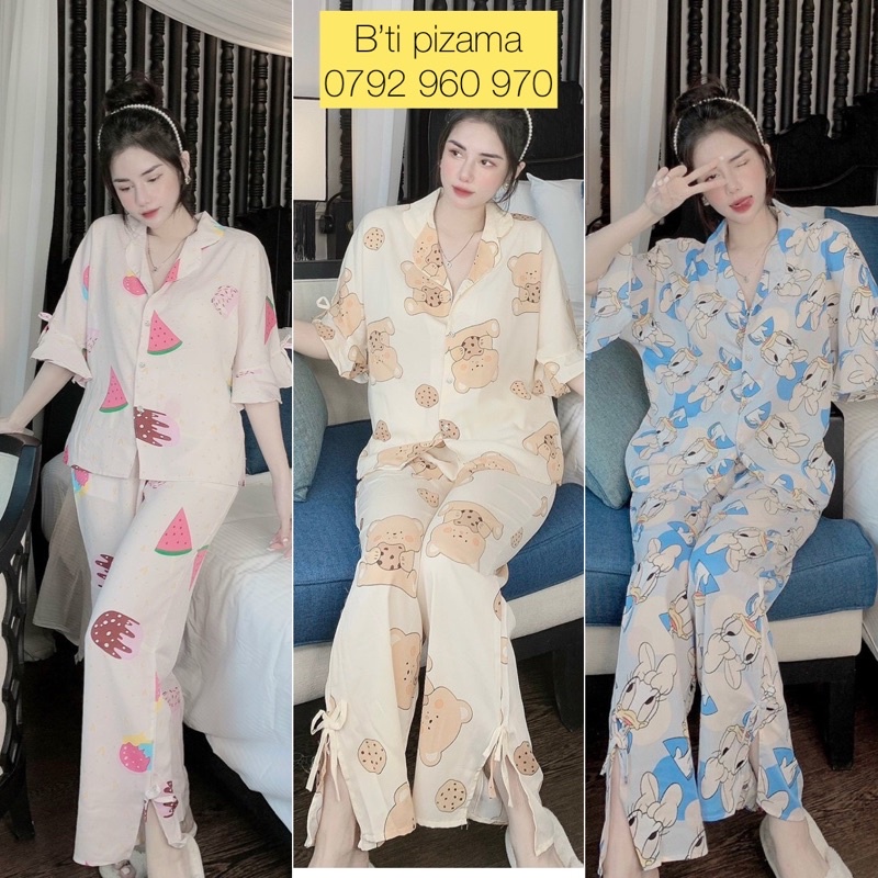 Bộ lụa latin, satin gấu ( có túi quần)
