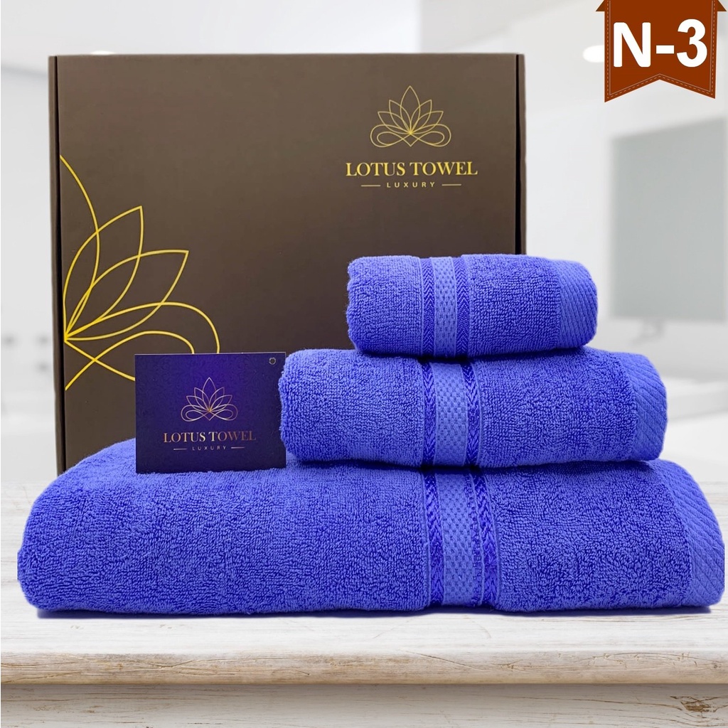 Combo set 3 Khăn: tắm, gội, mặt Lotus Towel 100% Cotton Mềm Mại, Thấm Hút, Kháng Khuẩn