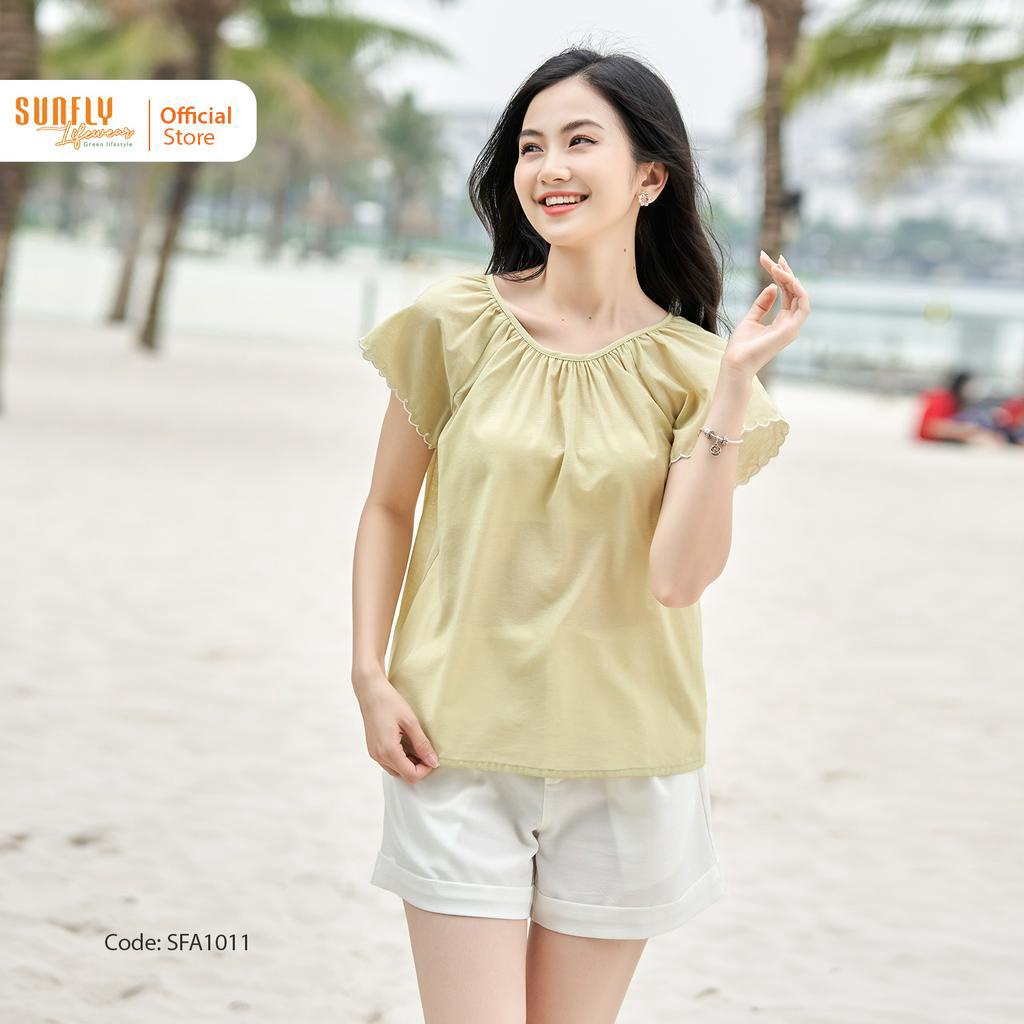 Áo Nữ Linen Lụa SUNFLY Vai Zeclan Trẻ Trung, Năng Động SFA1011