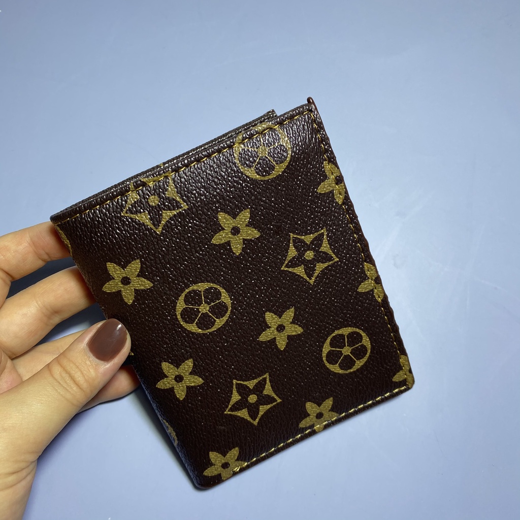 VÍ BÓP NGẮN GẬP ĐỨNG 3 NGĂN HOA NÂU [ Freeship ]