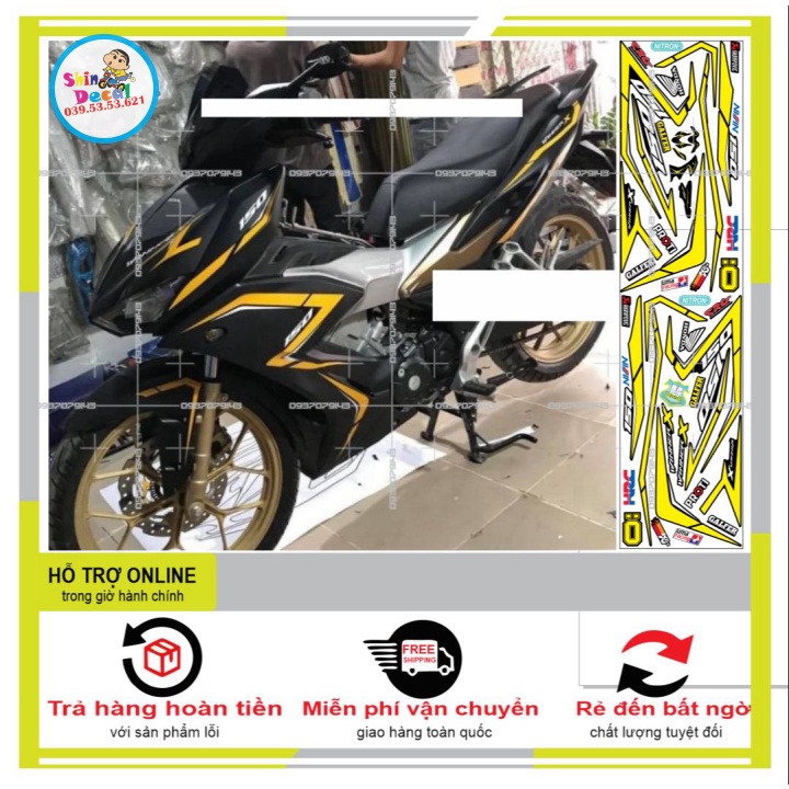 TEM XE WINNER X VÀNG ĐEN DÁN XE ĐEN -- SHIN DECAL 2