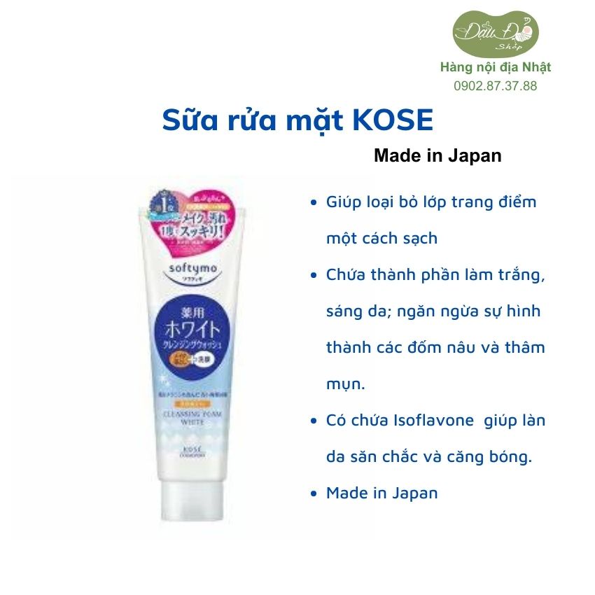 [made in Japan - nhiều mẫu] sữa rửa mặt chống lão hóa, dưỡng ẩm, sáng da KOSE Softymo Nhật Bản - hàng nội địa Nhật