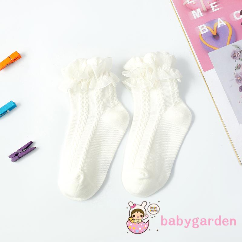 Tất ống ngắn màu trơn chống trượt phối hình dệt kim dành cho bé gái