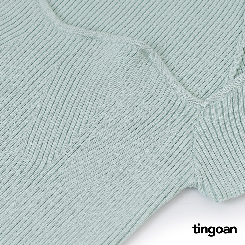 [Mã WABRTN giảm 10% đơn 250K] Áo len ngắn tay cổ lượn viền mint tingoan DATE MAKER TOP/MINT